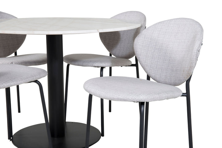 Venture Home Estelle Round Dining Table ø106 H75 - White / Black+Vault Dining Chair - Black Legs - Grey Fabric_4