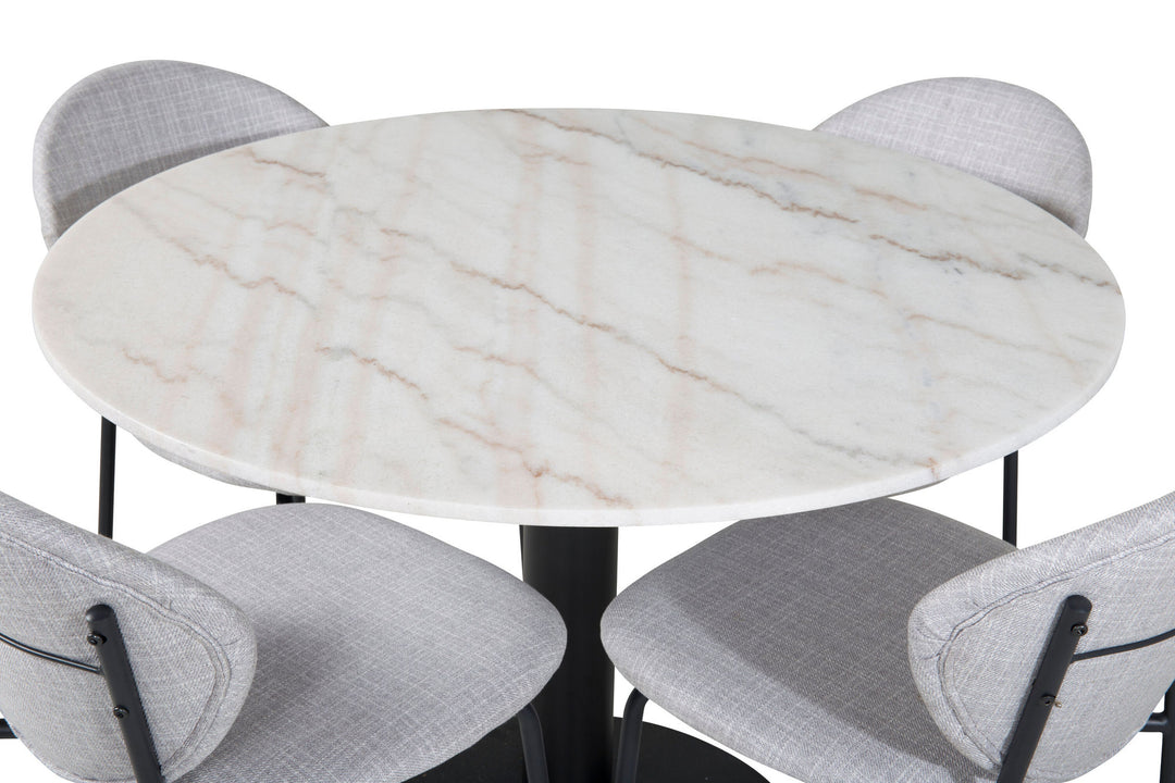 Venture Home Estelle Round Dining Table ø106 H75 - White / Black+Vault Dining Chair - Black Legs - Grey Fabric_4