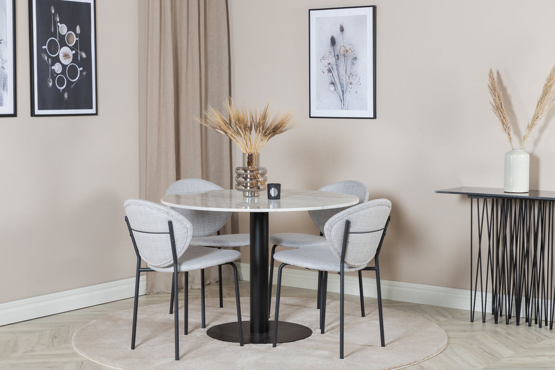 Venture Home Estelle Round Dining Table ø106 H75 - White / Black+Vault Dining Chair - Black Legs - Grey Fabric_4