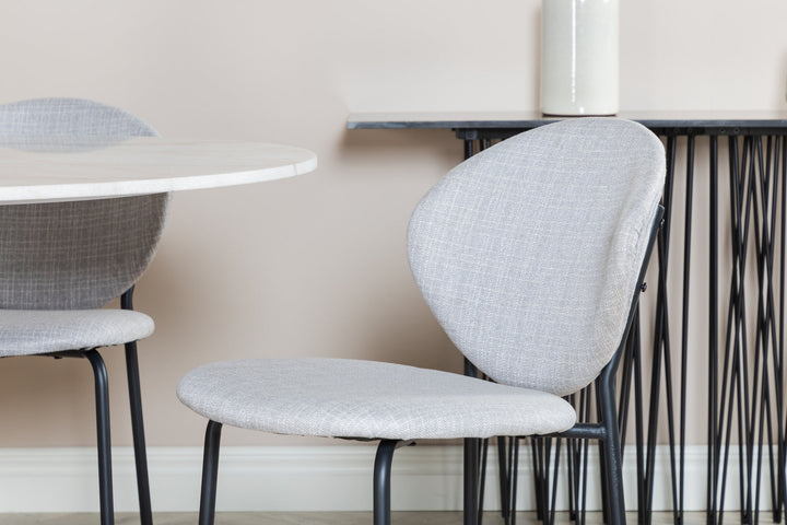 Venture Home Estelle Round Dining Table ø106 H75 - White / Black+Vault Dining Chair - Black Legs - Grey Fabric_4