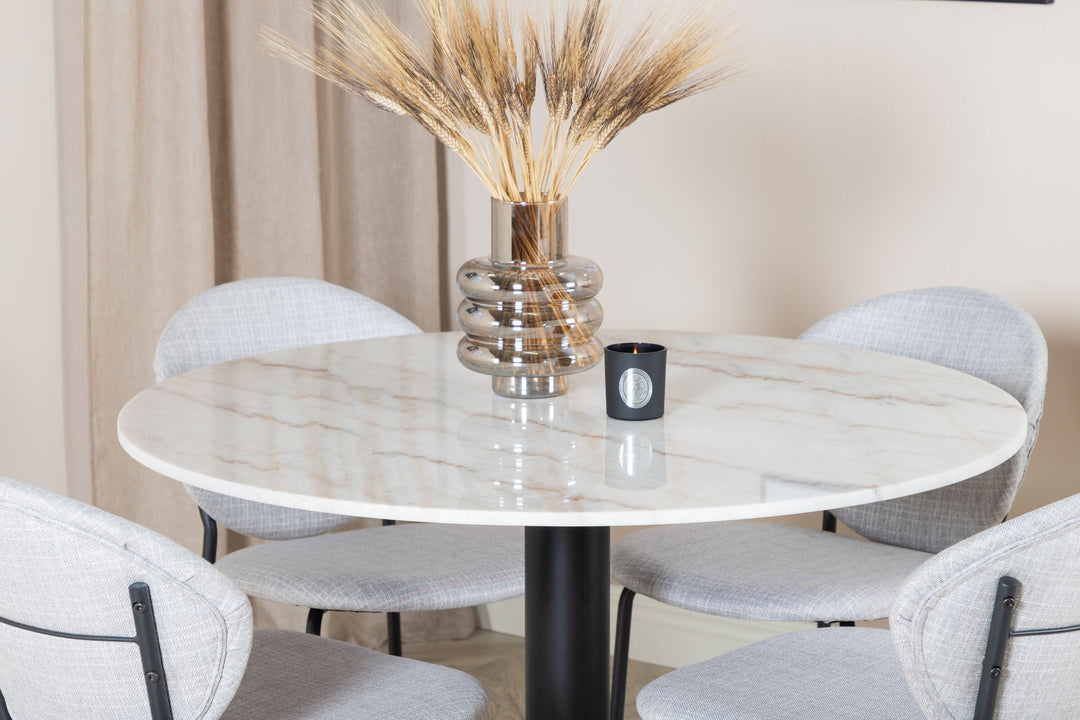 Venture Home Estelle Round Dining Table ø106 H75 - White / Black+Vault Dining Chair - Black Legs - Grey Fabric_4