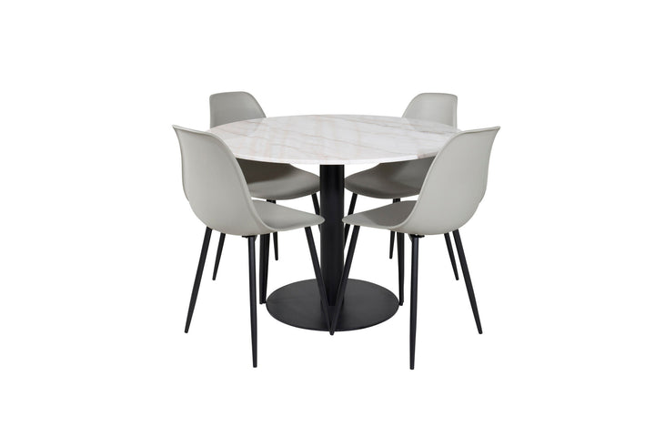 Venture Home Estelle Round Dining Table ø106 H75 - White / Black+Polar Plastic Dining Chair - Black Legs / Grey Plastic_4