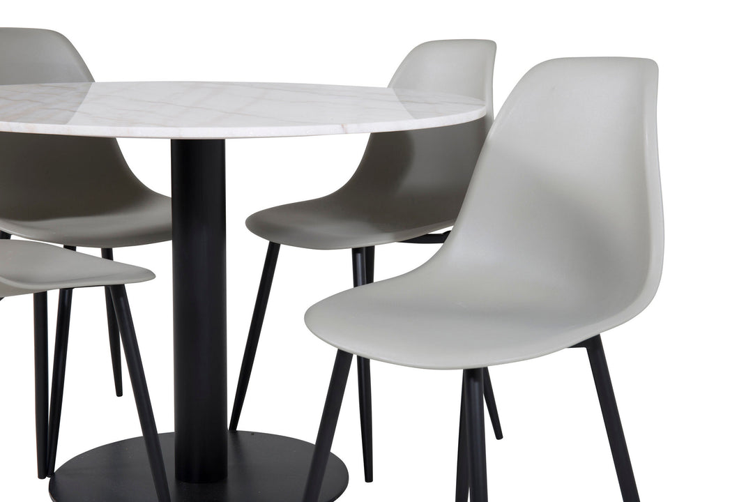 Venture Home Estelle Round Dining Table ø106 H75 - White / Black+Polar Plastic Dining Chair - Black Legs / Grey Plastic_4
