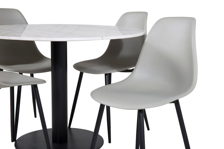 Venture Home Estelle Round Dining Table ø106 H75 - White / Black+Polar Plastic Dining Chair - Black Legs / Grey Plastic_4