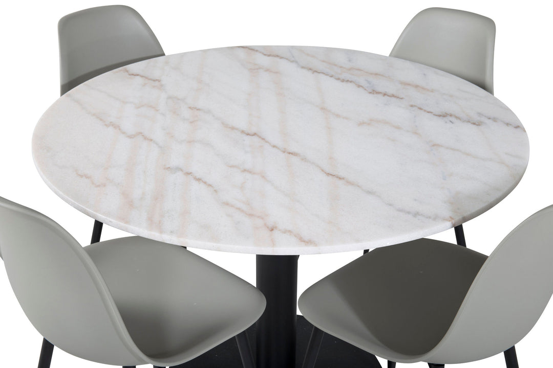 Venture Home Estelle Round Dining Table ø106 H75 - White / Black+Polar Plastic Dining Chair - Black Legs / Grey Plastic_4