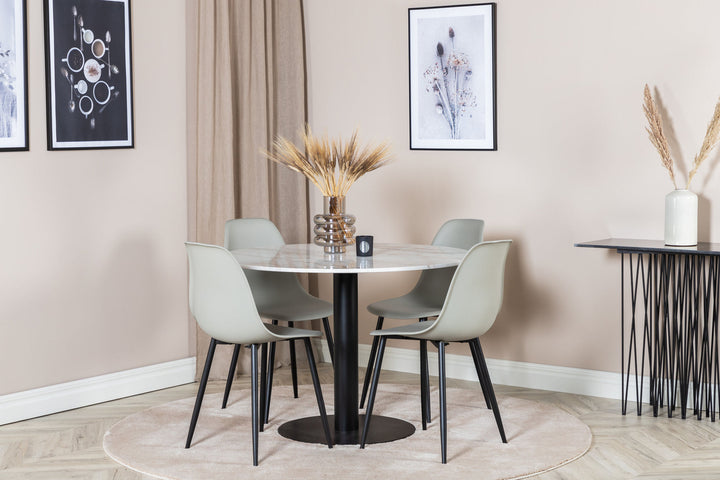 Venture Home Estelle Round Dining Table ø106 H75 - White / Black+Polar Plastic Dining Chair - Black Legs / Grey Plastic_4