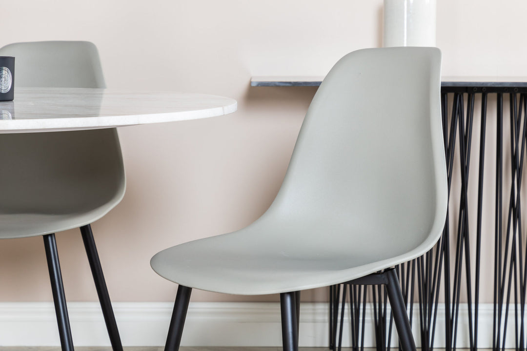 Venture Home Estelle Round Dining Table ø106 H75 - White / Black+Polar Plastic Dining Chair - Black Legs / Grey Plastic_4