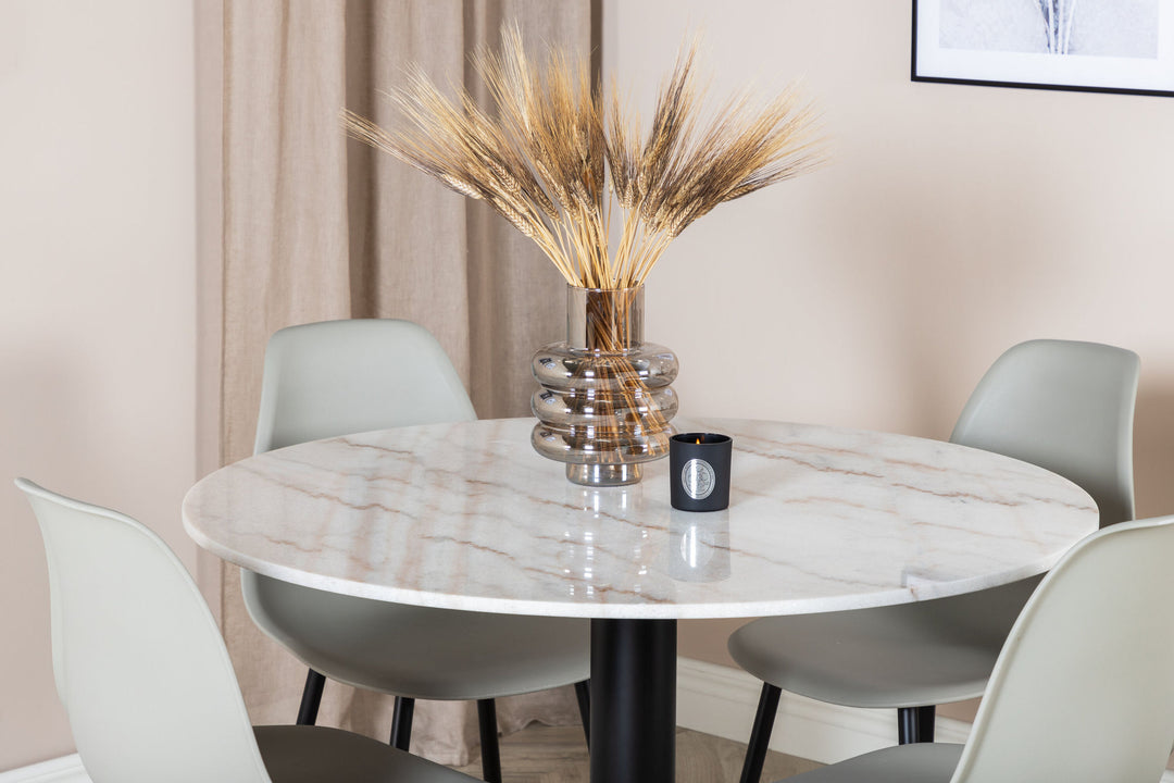 Venture Home Estelle Round Dining Table ø106 H75 - White / Black+Polar Plastic Dining Chair - Black Legs / Grey Plastic_4