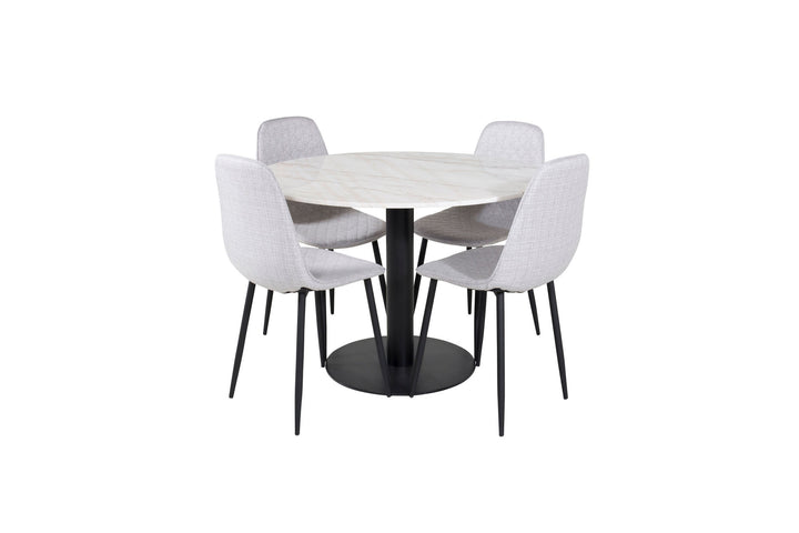 Venture Home Estelle Round Dining Table ø106 H75 - White / Black+Polar Diamond Dining Chair - Black Legs - Grey Fabric_4