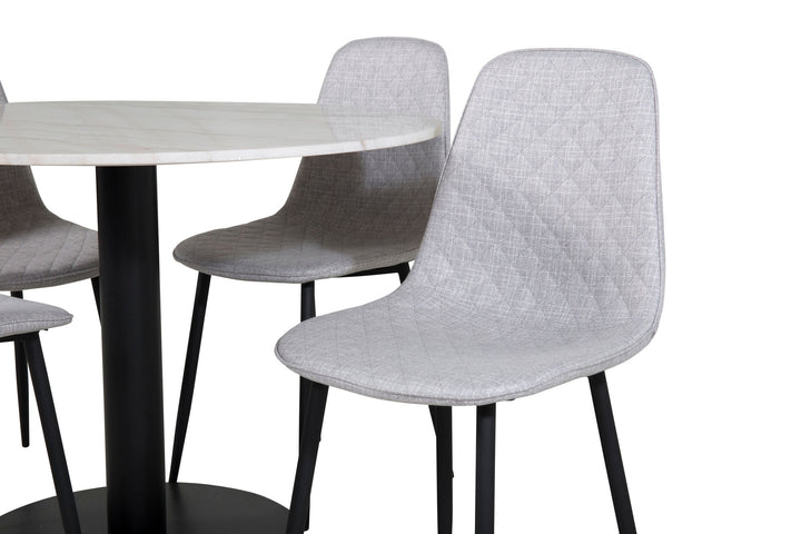Venture Home Estelle Round Dining Table ø106 H75 - White / Black+Polar Diamond Dining Chair - Black Legs - Grey Fabric_4
