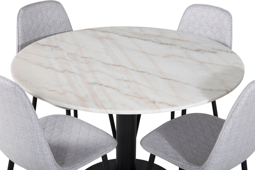 Venture Home Estelle Round Dining Table ø106 H75 - White / Black+Polar Diamond Dining Chair - Black Legs - Grey Fabric_4