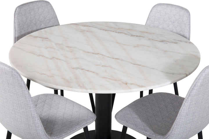 Venture Home Estelle Round Dining Table ø106 H75 - White / Black+Polar Diamond Dining Chair - Black Legs - Grey Fabric_4