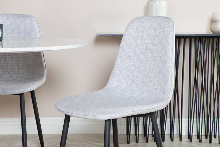 Venture Home Estelle Round Dining Table ø106 H75 - White / Black+Polar Diamond Dining Chair - Black Legs - Grey Fabric_4
