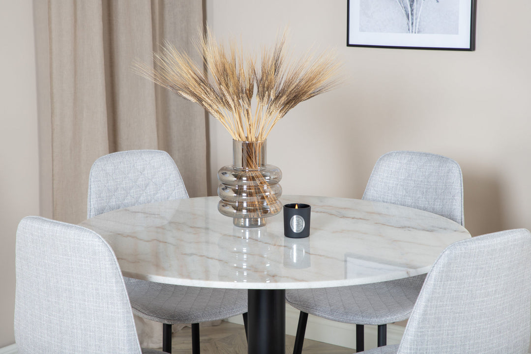 Venture Home Estelle Round Dining Table ø106 H75 - White / Black+Polar Diamond Dining Chair - Black Legs - Grey Fabric_4