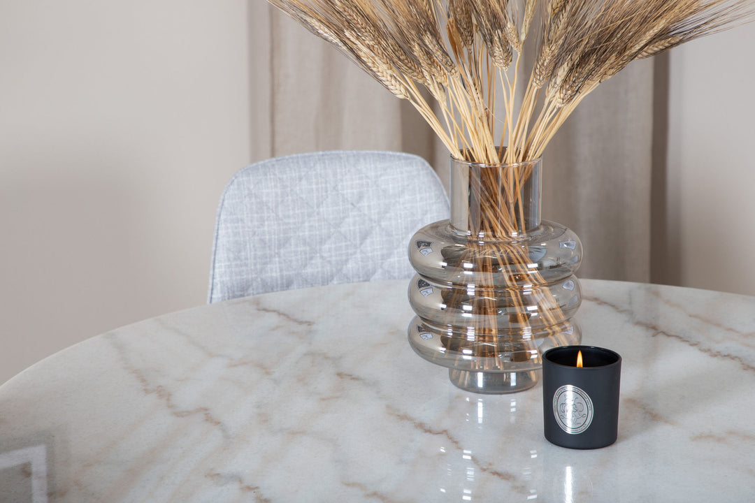 Venture Home Estelle Round Dining Table ø106 H75 - White / Black+Polar Diamond Dining Chair - Black Legs - Grey Fabric_4
