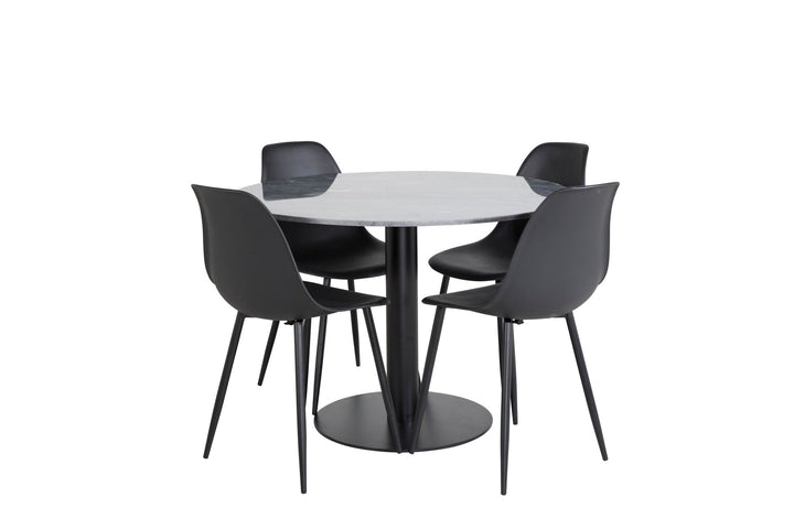 Venture Home Estelle Round Dining Table ø106 H75 - Black / Black+Polar Plastic Dining Chair - Black Legs / Black Plastic_4