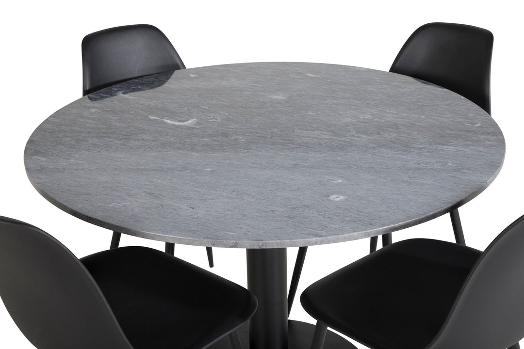Venture Home Estelle Round Dining Table ø106 H75 - Black / Black+Polar Plastic Dining Chair - Black Legs / Black Plastic_4