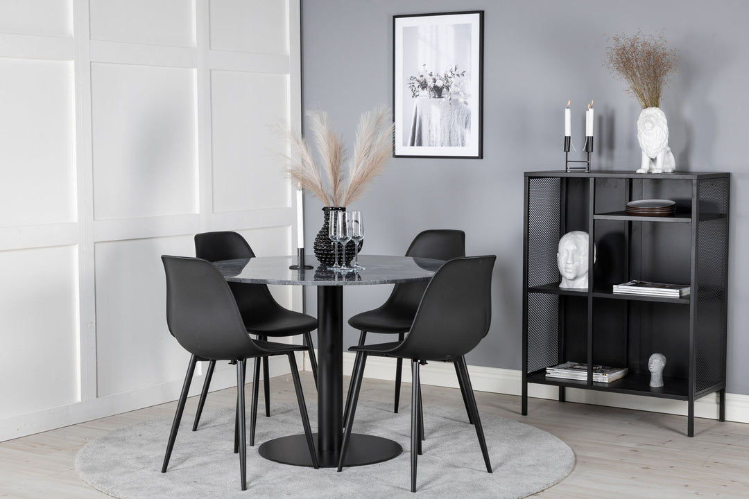 Venture Home Estelle Round Dining Table ø106 H75 - Black / Black+Polar Plastic Dining Chair - Black Legs / Black Plastic_4