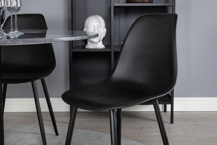 Venture Home Estelle Round Dining Table ø106 H75 - Black / Black+Polar Plastic Dining Chair - Black Legs / Black Plastic_4