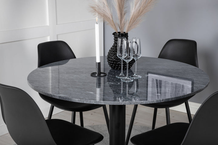 Venture Home Estelle Round Dining Table ø106 H75 - Black / Black+Polar Plastic Dining Chair - Black Legs / Black Plastic_4