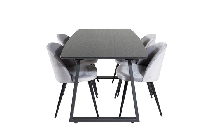 Venture Home Inca Extentiontable - Black top / black Legs+Velvet Dining Chair - Light Grey / Black_4