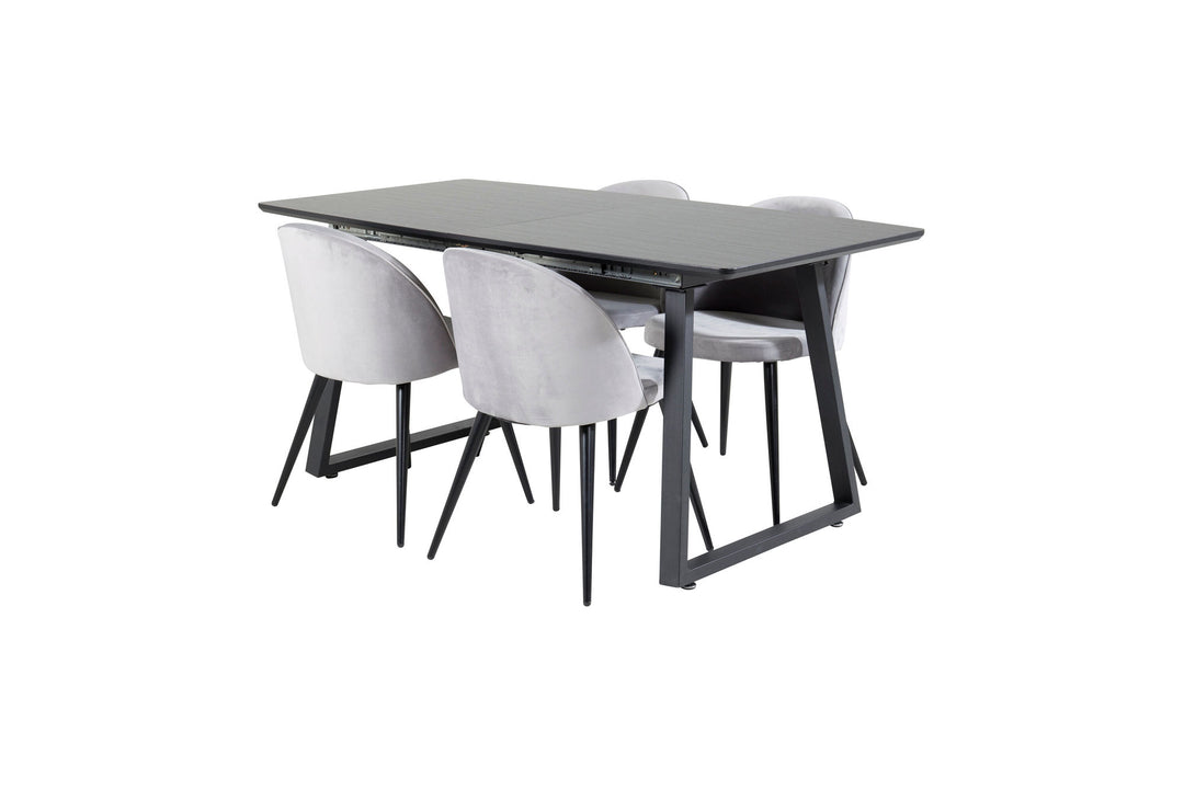 Venture Home Inca Extentiontable - Black top / black Legs+Velvet Dining Chair - Light Grey / Black_4