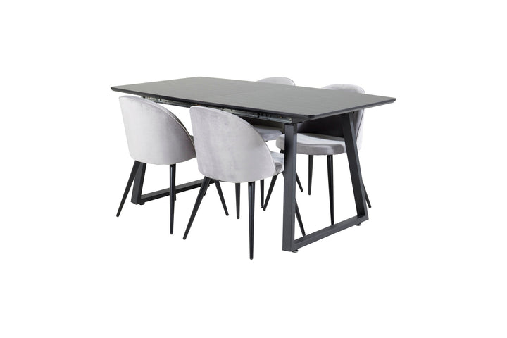 Venture Home Inca Extentiontable - Black top / black Legs+Velvet Dining Chair - Light Grey / Black_4