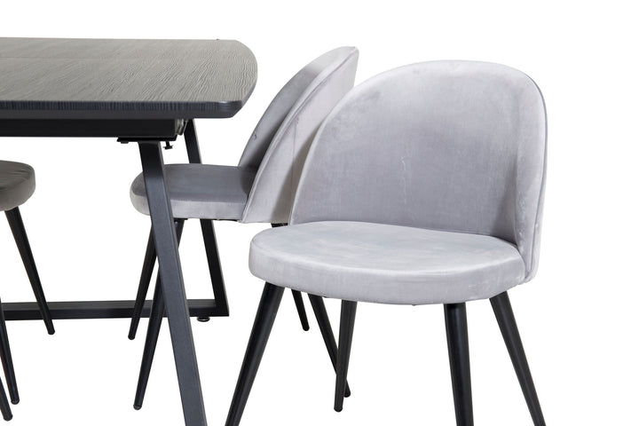 Venture Home Inca Extentiontable - Black top / black Legs+Velvet Dining Chair - Light Grey / Black_4