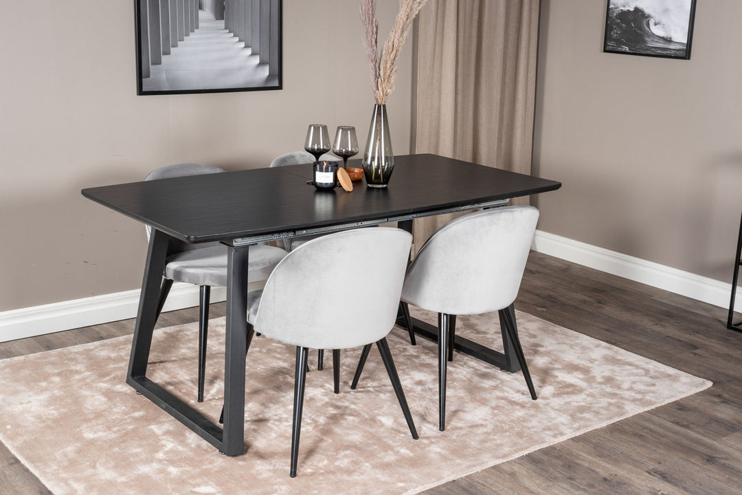 Venture Home Inca Extentiontable - Black top / black Legs+Velvet Dining Chair - Light Grey / Black_4