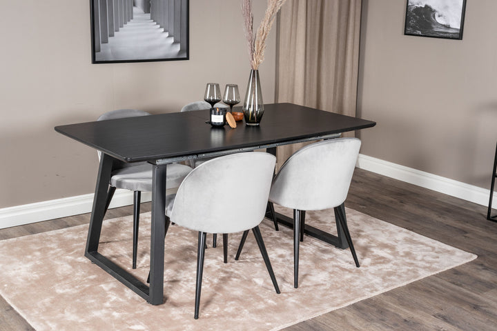 Venture Home Inca Extentiontable - Black top / black Legs+Velvet Dining Chair - Light Grey / Black_4
