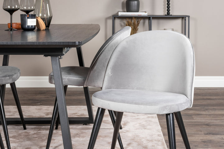 Venture Home Inca Extentiontable - Black top / black Legs+Velvet Dining Chair - Light Grey / Black_4