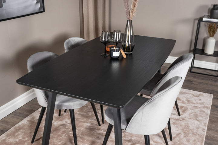 Venture Home Inca Extentiontable - Black top / black Legs+Velvet Dining Chair - Light Grey / Black_4