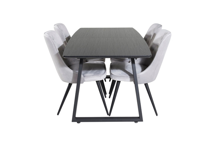 Venture Home Inca Extentiontable - Black top / black Legs+Velvet Deluxe Dining Chair - Light Grey / Black_4