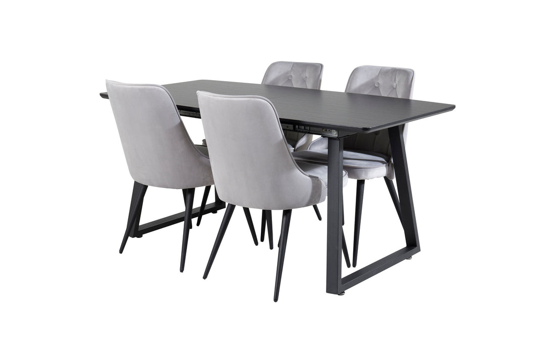 Venture Home Inca Extentiontable - Black top / black Legs+Velvet Deluxe Dining Chair - Light Grey / Black_4