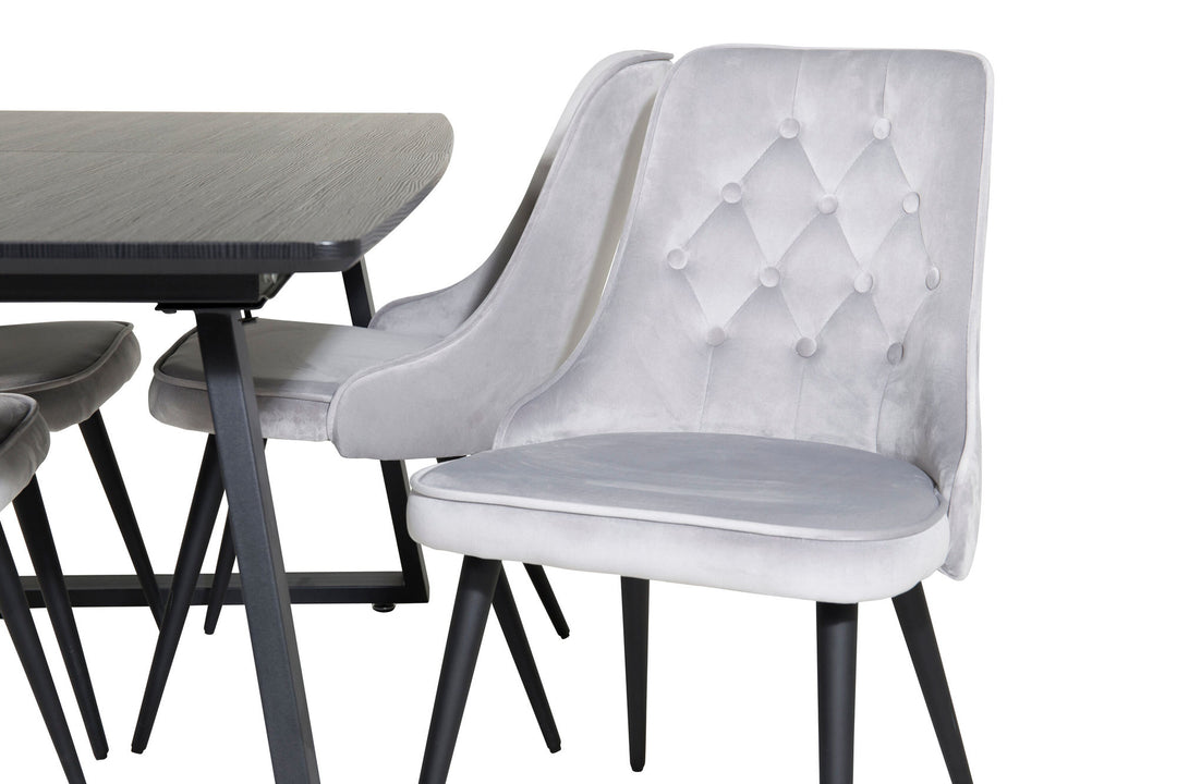 Venture Home Inca Extentiontable - Black top / black Legs+Velvet Deluxe Dining Chair - Light Grey / Black_4