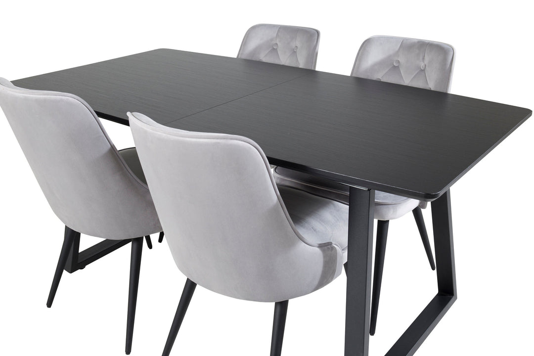 Venture Home Inca Extentiontable - Black top / black Legs+Velvet Deluxe Dining Chair - Light Grey / Black_4