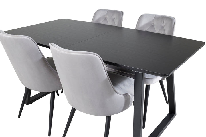 Venture Home Inca Extentiontable - Black top / black Legs+Velvet Deluxe Dining Chair - Light Grey / Black_4