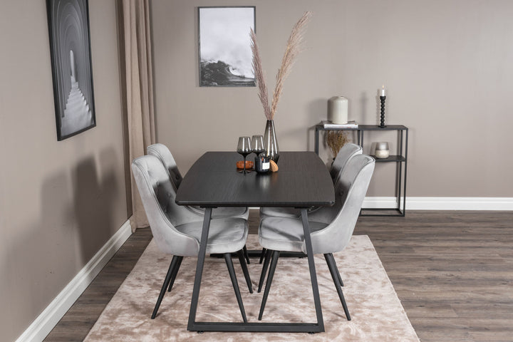 Venture Home Inca Extentiontable - Black top / black Legs+Velvet Deluxe Dining Chair - Light Grey / Black_4