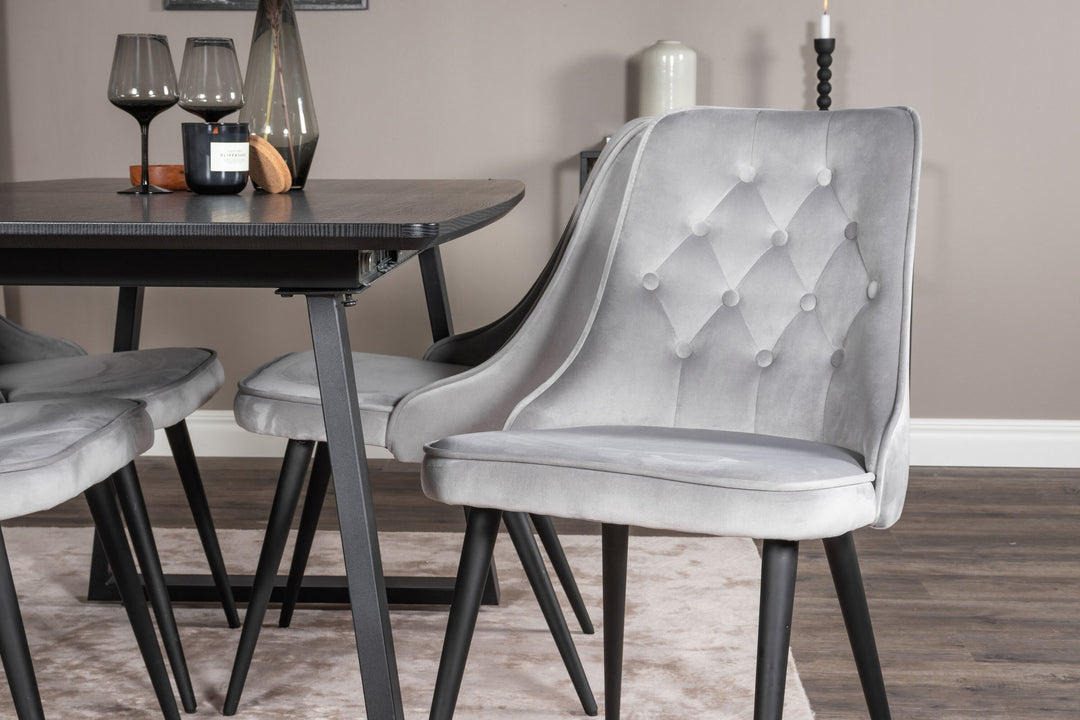 Venture Home Inca Extentiontable - Black top / black Legs+Velvet Deluxe Dining Chair - Light Grey / Black_4