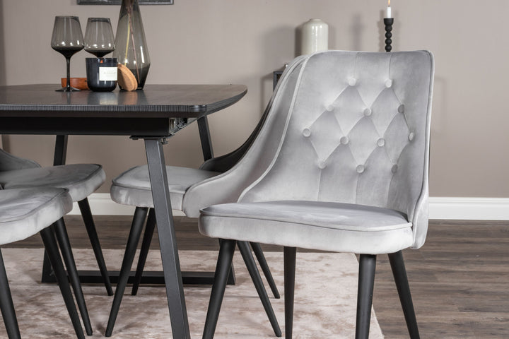 Venture Home Inca Extentiontable - Black top / black Legs+Velvet Deluxe Dining Chair - Light Grey / Black_4