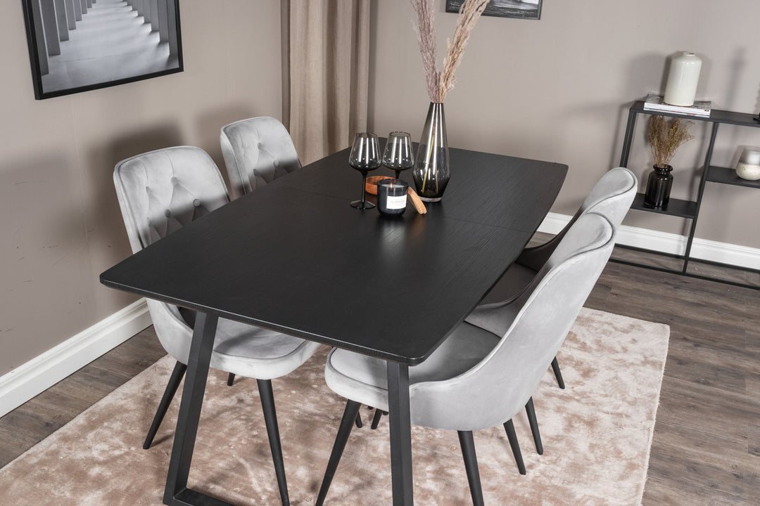 Venture Home Inca Extentiontable - Black top / black Legs+Velvet Deluxe Dining Chair - Light Grey / Black_4