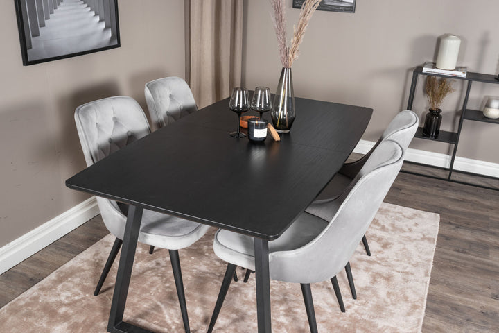 Venture Home Inca Extentiontable - Black top / black Legs+Velvet Deluxe Dining Chair - Light Grey / Black_4