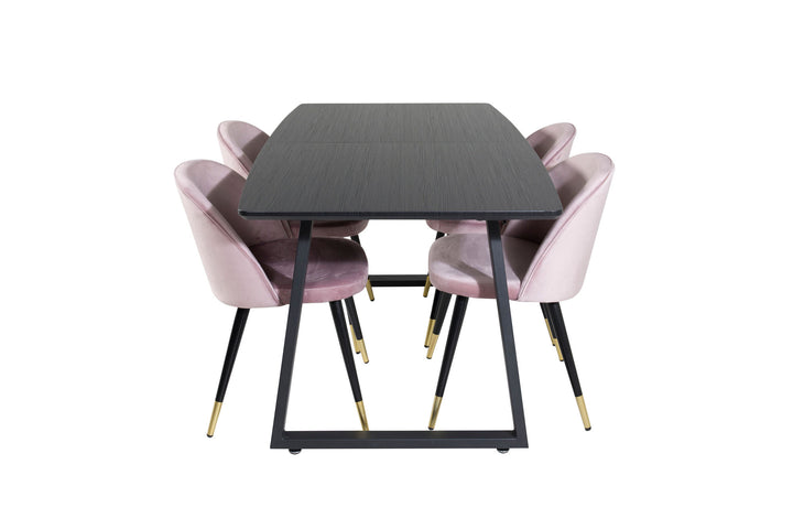 Venture Home Inca Extentiontable - Black top / black Legs+Velvet Dining Chair Brass - Pink / Black_4