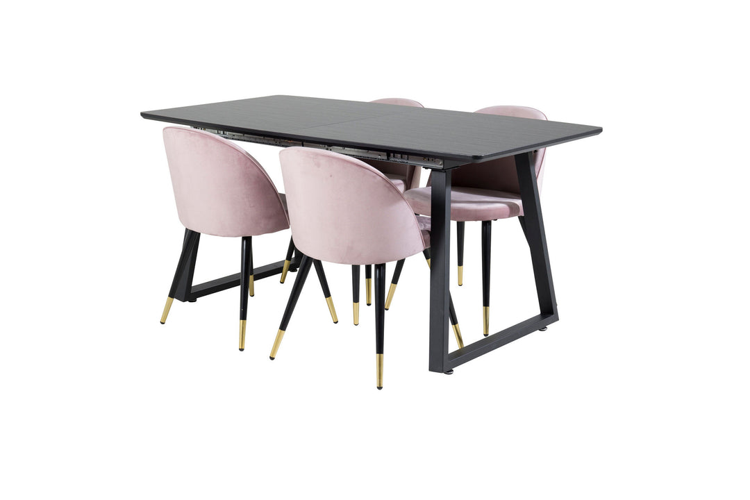 Venture Home Inca Extentiontable - Black top / black Legs+Velvet Dining Chair Brass - Pink / Black_4