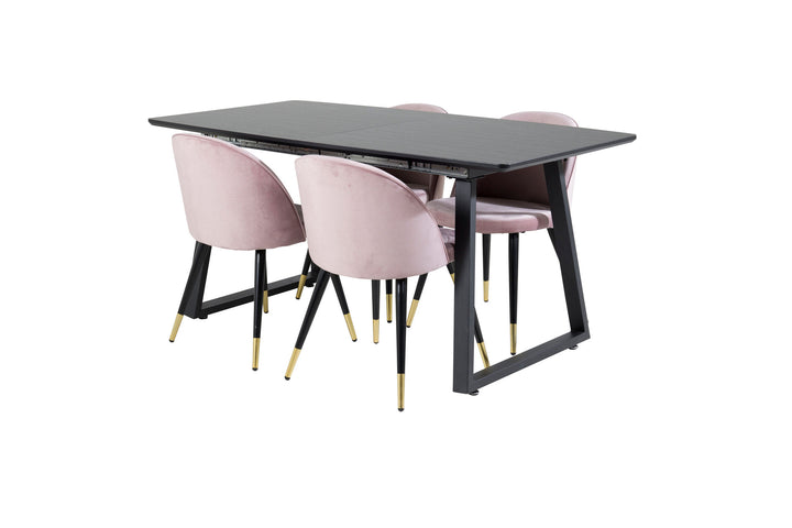 Venture Home Inca Extentiontable - Black top / black Legs+Velvet Dining Chair Brass - Pink / Black_4