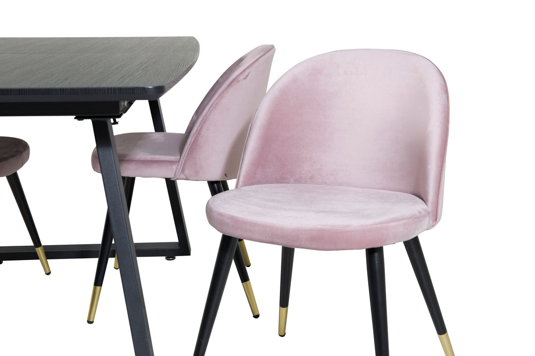 Venture Home Inca Extentiontable - Black top / black Legs+Velvet Dining Chair Brass - Pink / Black_4