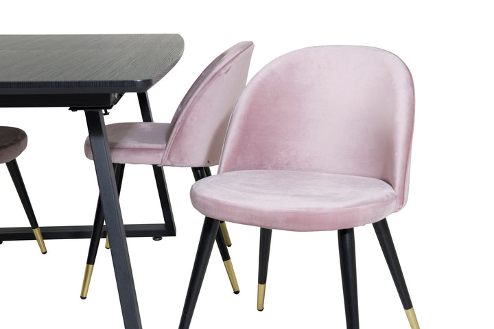 Venture Home Inca Extentiontable - Black top / black Legs+Velvet Dining Chair Brass - Pink / Black_4