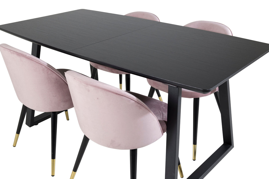 Venture Home Inca Extentiontable - Black top / black Legs+Velvet Dining Chair Brass - Pink / Black_4