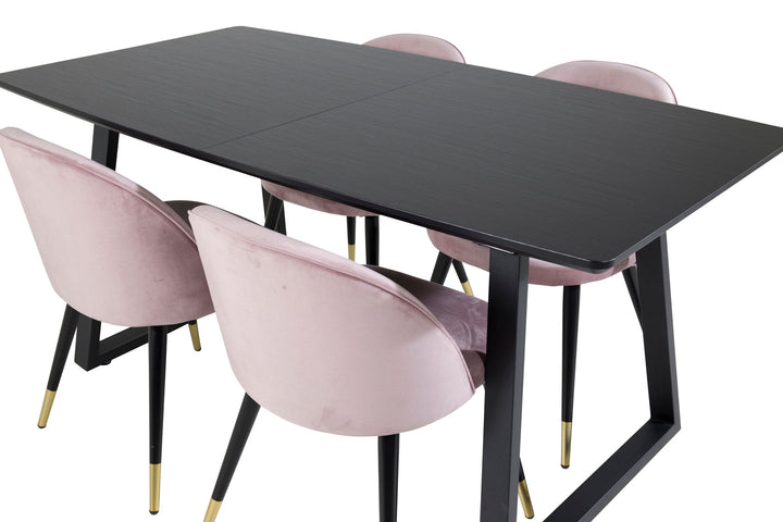 Venture Home Inca Extentiontable - Black top / black Legs+Velvet Dining Chair Brass - Pink / Black_4