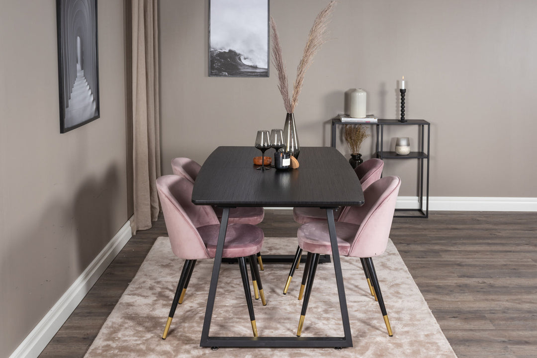 Venture Home Inca Extentiontable - Black top / black Legs+Velvet Dining Chair Brass - Pink / Black_4